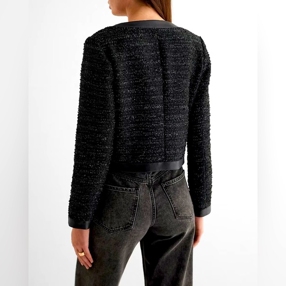 NWT Tweed Faux Leather Pieced Chain Strap Jacket - Picture 5 of 8